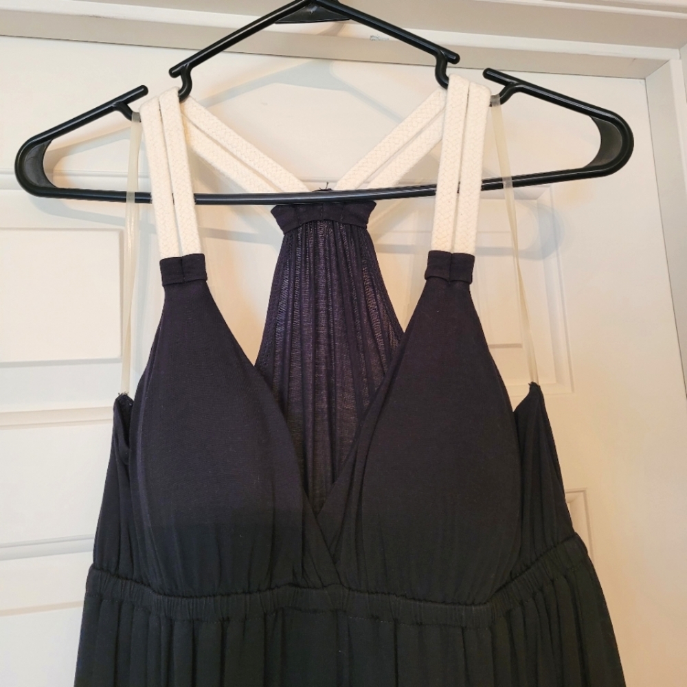 🖤 NWOT Pink Rose Black Empire waist maxi Beach dress L